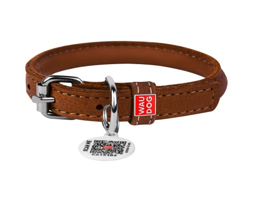 Нашийник для тварин WAUDOG Soft з QR паспортом круглий Д 8 мм Д 25-33 см коричневий (22326)
