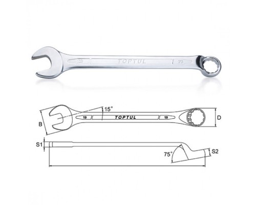 Ключ Toptul гайковий комбінований (кут 75 ) 16мм (AAEN1616)