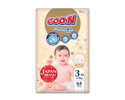 Підгузки GOO.N Premium Soft 5-9 кг Розмір 3 M на липучках 64 шт (F1010101-154)