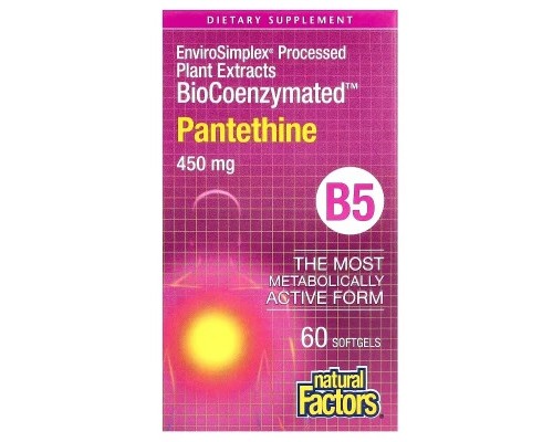 Вітамін Natural Factors Пантетин, вітамін B5, 450 мг, BioCoenzymated, B5, Pantethine, 60 гелевих до (NFS-01250) Вітамін Natural Factors Пантетин, вітамін B5, 450 мг, BioCoenzymated, B5, Pantethine, 60 гелевих до (NFS-01250)