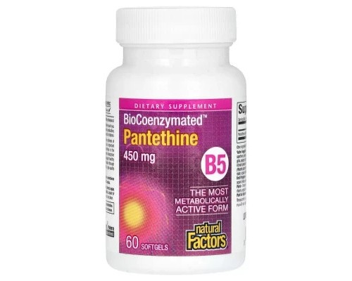 Вітамін Natural Factors Пантетин, вітамін B5, 450 мг, BioCoenzymated, B5, Pantethine, 60 гелевих до (NFS-01250) Вітамін Natural Factors Пантетин, вітамін B5, 450 мг, BioCoenzymated, B5, Pantethine, 60 гелевих до (NFS-01250)