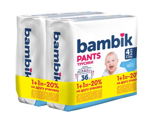 Підгузки Bambik Трусики 9-15 кг Розмір 4 2 х 36 шт (4823071664010)
