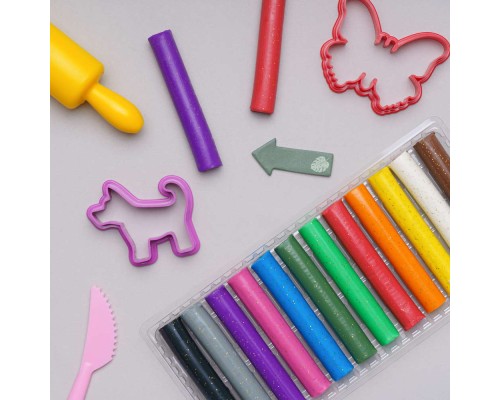 Пластилін Школярик Восковий Круглий з блискітками 12 кольорів 156 г (303107001-UA)