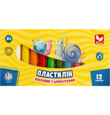 Пластилін Школярик Восковий Круглий з блискітками 12 кольорів 156 г (303107001-UA)