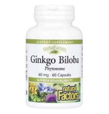 Вітамінно-мінеральний комплекс Natural Factors Гінкго Білоба, фітосоми, 60 мг, Ginkgo Biloba, Phytosome, 60 капсул (NFS-04805)