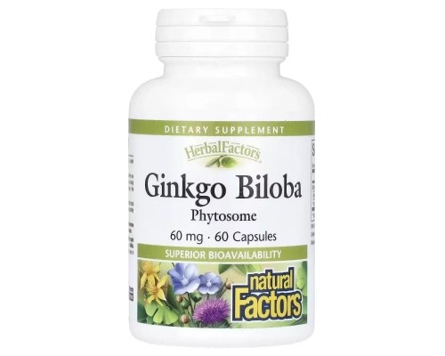 Вітамінно-мінеральний комплекс Natural Factors Гінкго Білоба, фітосоми, 60 мг, Ginkgo Biloba, Phytosome, 60 капсул (NFS-04805) Вітамінно-мінеральний комплекс Natural Factors Гінкго Білоба, фітосоми, 60 мг, Ginkgo Biloba, Phytosome, 60 капсул (NFS-04805)