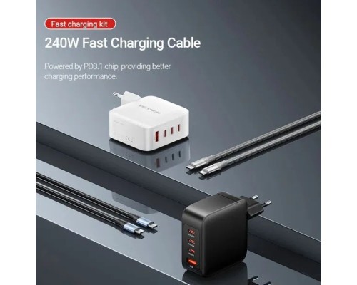 Зарядний пристрій Vention 4xUSB 140W (3xUSB-C+USB-A) PD3.1/QC3.0/GaN White (FEIW0-EU)