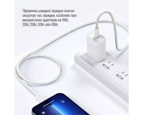 Дата кабель USB-C to USB-C 2.0m (braided cotton) (PD Fast Charging 60W) 3.0А grey ColorWay (CW-CBPDCC068-GR)