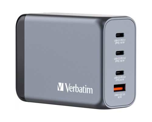 Зарядний пристрій Verbatim GaN 240 W 4 ports (USB-C-140 W,USB-C-100 W,USB-C-65 W /USB-A -3.0) (32205)