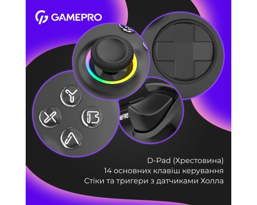 Геймпад GamePro із зарядною станцією BT 5.3/USB/2.4 ГГц (Switch/PC/iOS/Android) RGB Black (GPX13BDOC)