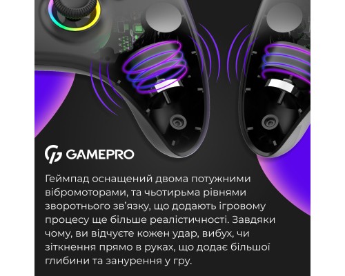 Геймпад GamePro із зарядною станцією BT 5.3/USB/2.4 ГГц (Switch/PC/iOS/Android) RGB Black (GPX13BDOC)