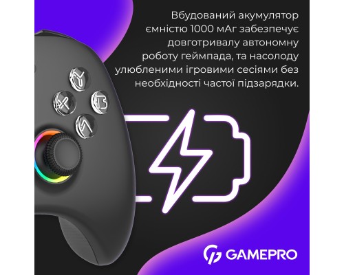 Геймпад GamePro із зарядною станцією BT 5.3/USB/2.4 ГГц (Switch/PC/iOS/Android) RGB Black (GPX13BDOC)