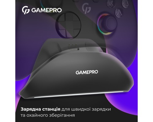 Геймпад GamePro із зарядною станцією BT 5.3/USB/2.4 ГГц (Switch/PC/iOS/Android) RGB Black (GPX13BDOC)