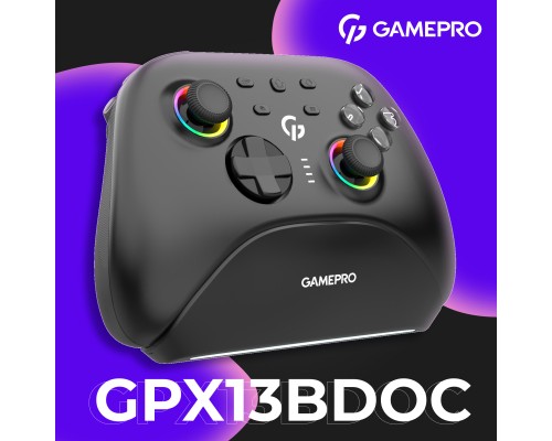 Геймпад GamePro із зарядною станцією BT 5.3/USB/2.4 ГГц (Switch/PC/iOS/Android) RGB Black (GPX13BDOC)