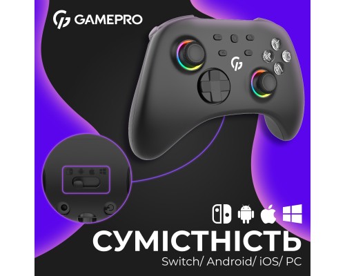 Геймпад GamePro із зарядною станцією BT 5.3/USB/2.4 ГГц (Switch/PC/iOS/Android) RGB Black (GPX13BDOC)