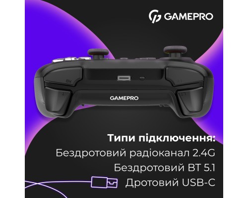 Геймпад GamePro із зарядною станцією BT 5.3/USB/2.4 ГГц (Switch/PC/iOS/Android) RGB Black (GPX13BDOC)