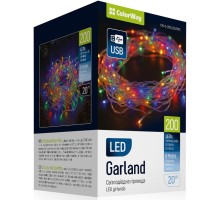 Гірлянда ColorWay LED 200 20 м (8 режимів) різнокольорова (прозорий кабель) USB (CW-G-200L20UTMC)