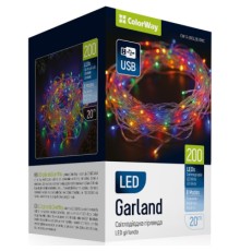 Гірлянда ColorWay LED 200 20 м (8 режимів) різнокольорова (прозорий кабель) USB (CW-G-200L20UTMC)