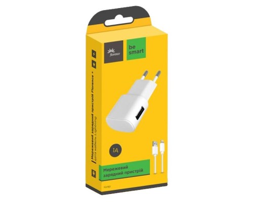 Зарядний пристрій Florence USB, 1.0A + cable Lightning white (FW-1U010W-L)