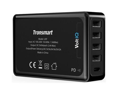 Зарядний пристрій Tronsmart U5P 60W USB PD Desktop Charger with VoltiQ Black (232389)