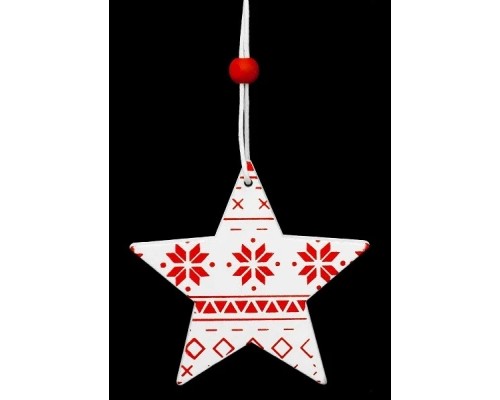 Ялинкова іграшка Jumi 4 шт (6,5 см) Зірка, дерево, білий з червон (5900410376014)