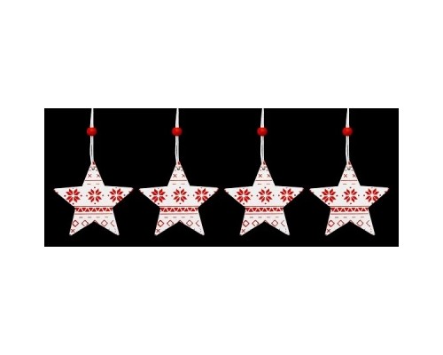 Ялинкова іграшка Jumi 4 шт (6,5 см) Зірка, дерево, білий з червон (5900410376014)