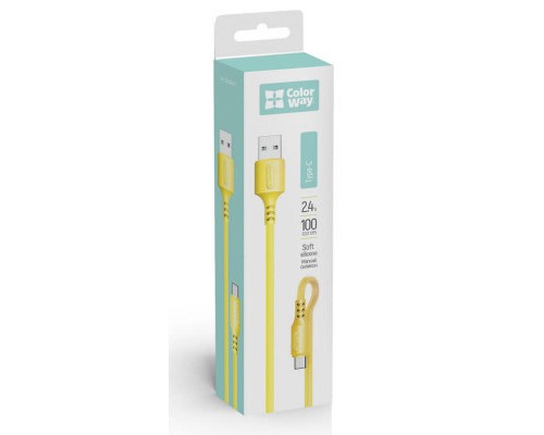 Дата кабель USB 2.0 AM to Type-C 1.0m soft silicone yellow ColorWay (CW-CBUC043-Y)