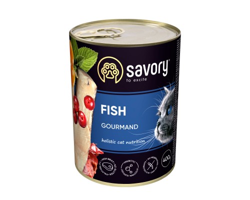 Вологий корм для кішок Savory Cat Can Adult для вибагливих котів (риба) 400 г (4820232630655)