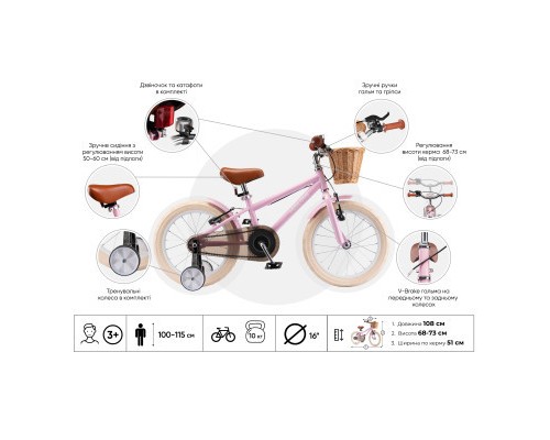 Дитячий велосипед Miqilong RM Рожевий 16