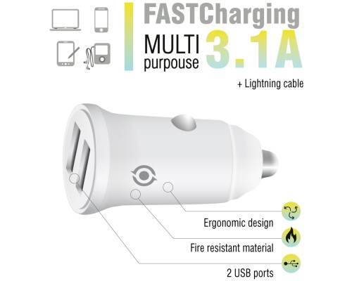 Зарядний пристрій Piko CC-312 (2USB3,1A) + Lightning cable (1283126538810)