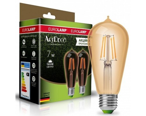 Лампочка Eurolamp ST64 7W E27 2700K (MLP-LED-ST64-07273(Amber))