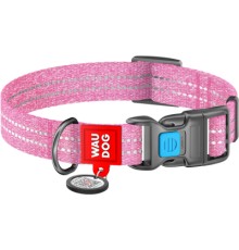 Нашийник для тварин WAUDOG Re-cotton з QR паспортом світловідбивний Ш 15 мм Д 25-35 см рожевий (02867)