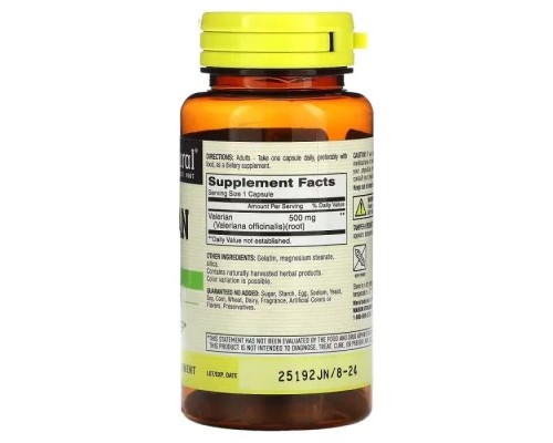 Трави Mason Natural Валеріана, 500 мг, Whole Herb Valerian, 60 капсул (MAV-11525)