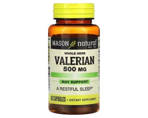 Трави Mason Natural Валеріана, 500 мг, Whole Herb Valerian, 60 капсул (MAV-11525)