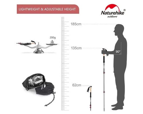 Трекінгові палиці Naturehike NH20DS003 135 см чорний/червоний 2 шт (6927595746233) Трекінгові палиці Naturehike NH20DS003 135 см чорний/червоний 2 шт (6927595746233)
