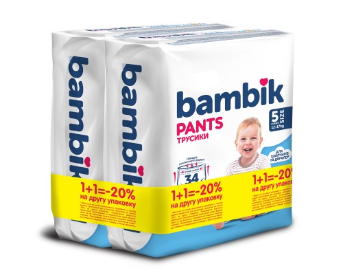 Підгузки Bambik Трусики 12-17 кг Розмір 5 2 х 34 шт (4823071664003)