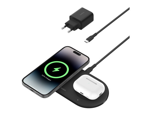Зарядний пристрій Belkin 2in1 15W Pad Qi2 black (WIZ021VFBK)