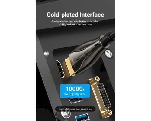 Кабель мультимедійний HDMI to HDMI 20.0m V2.0 Optical 4K 60Hz 18Gbps Dolby 7.1 PVC Black Zinc Alloy Vention (ALABQ)