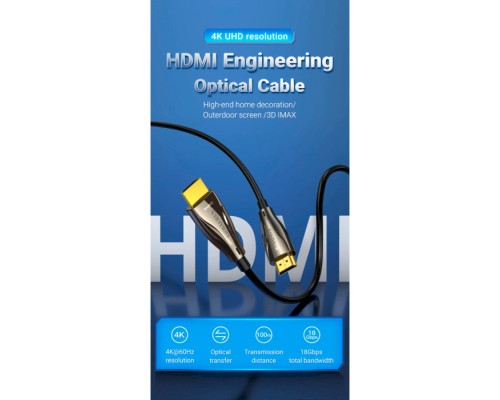 Кабель мультимедійний HDMI to HDMI 20.0m V2.0 Optical 4K 60Hz 18Gbps Dolby 7.1 PVC Black Zinc Alloy Vention (ALABQ)