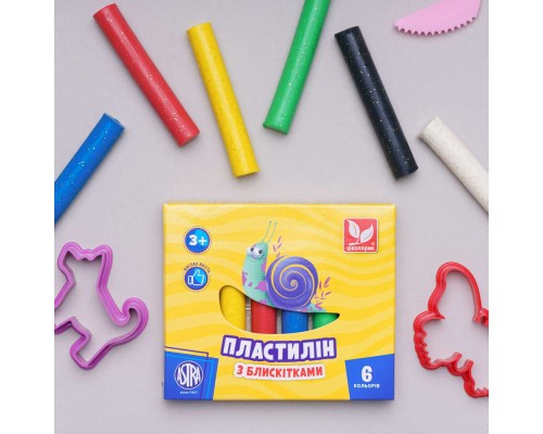 Пластилін Школярик Восковий Круглий з блискітками 6 кольорів 78 г (303109001-UA)