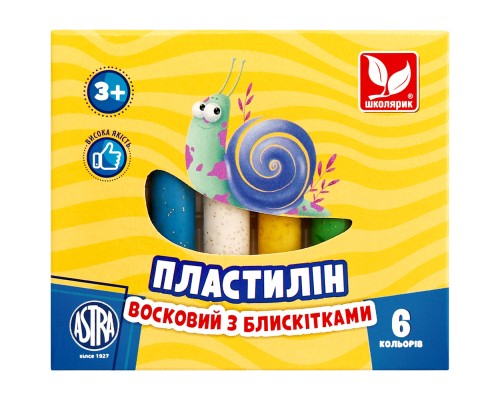 Пластилін Школярик Восковий Круглий з блискітками 6 кольорів 78 г (303109001-UA)