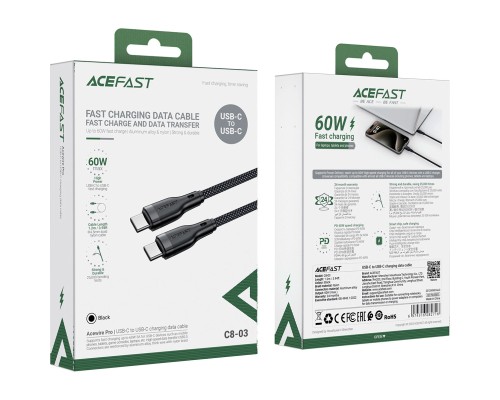 Дата кабель USB-C to USB-C 1.2m 3A C8-03 Acefast (6974316282716)