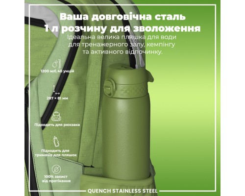 Пляшка для води ION8 OneTouch Stainless Steel 1200 мл Khaki Green (I8SS1000KGRE)