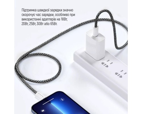 Дата кабель USB-C to USB-C 2.0m (braided cotton) (PD Fast Charging 60W) 3.0А black ColorWay (CW-CBPDCC068-BK)