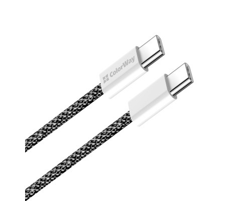 Дата кабель USB-C to USB-C 2.0m (braided cotton) (PD Fast Charging 60W) 3.0А black ColorWay (CW-CBPDCC068-BK)