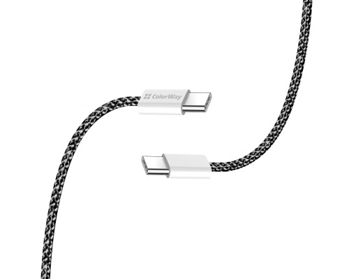 Дата кабель USB-C to USB-C 2.0m (braided cotton) (PD Fast Charging 60W) 3.0А black ColorWay (CW-CBPDCC068-BK)