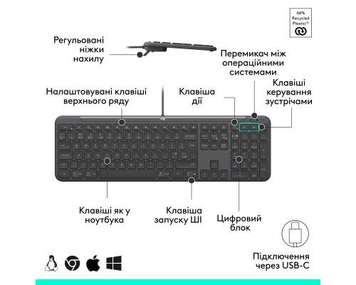 Клавіатура Logitech Signature Slim K620 for Business USB-C UA Graphite (920-013333)