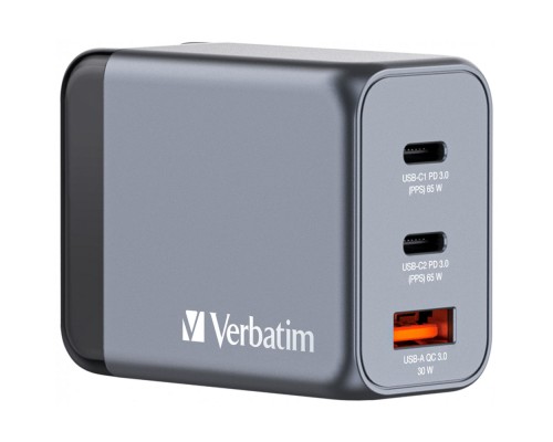 Зарядний пристрій Verbatim GaN 65 W 3 ports (2xUSB-C-65 W /USB-A -3.0) (32201)