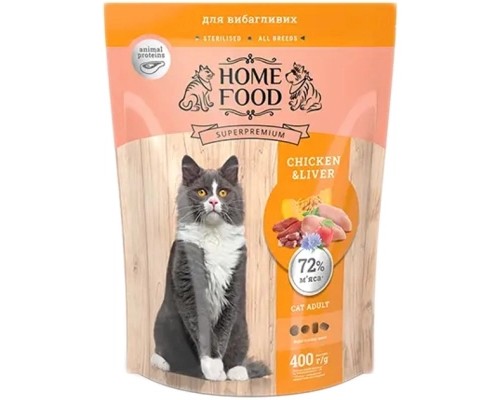 Сухий корм для кішок Home Food For sterilised з куркою та лівером 400 г (4820235020118)