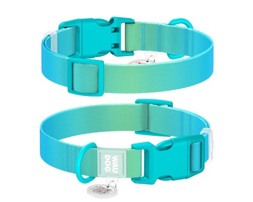 Нашийник для тварин WAUDOG Nylon Recycled з QR паспортом, градієнт, L блакитний (47022)